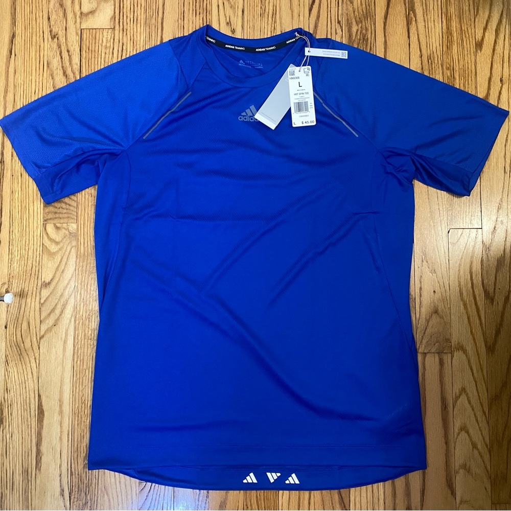 Adidas HIIT Spin Aeroready Training Shirt Blue Mens Sz L New!!